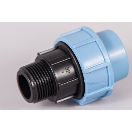 Plastová svěrná spojka - tvarovka 1"x32mm přechodka  na 1" vnější trubkový závit