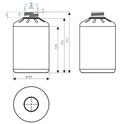 1 liter plastic fles, naturel, met VN-certificering